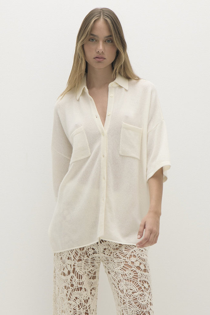 RUE BUTTON-UP CASHMERE TOP