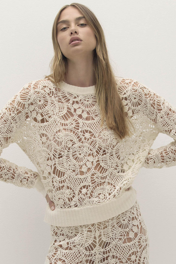 MONICA CROCHET CASHMERE BLEND CREWNECK