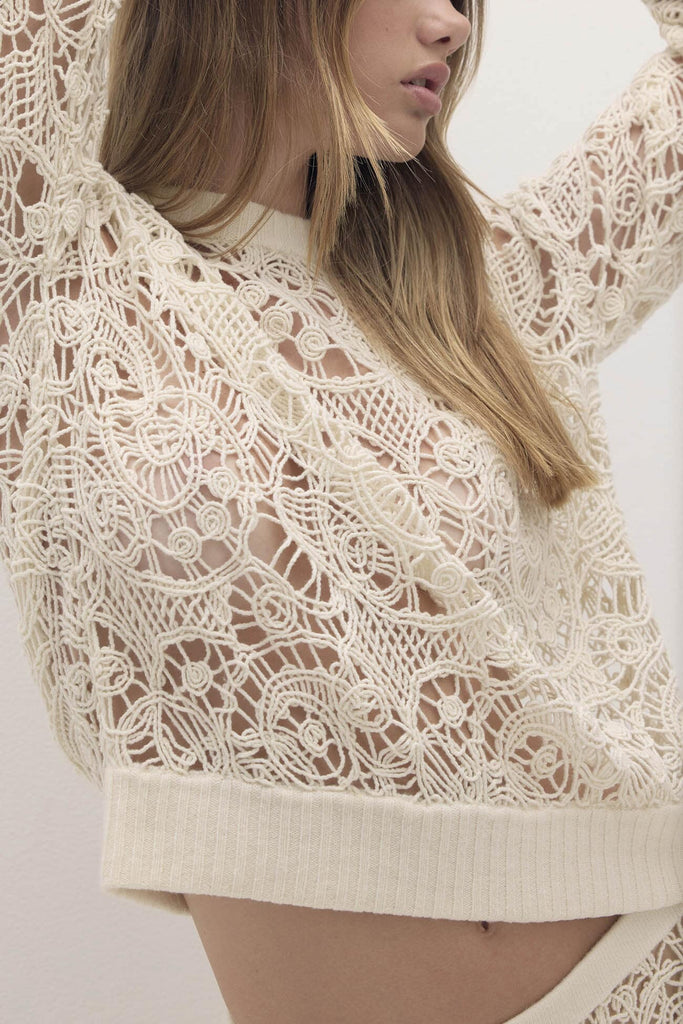 MONICA CROCHET CASHMERE BLEND CREWNECK