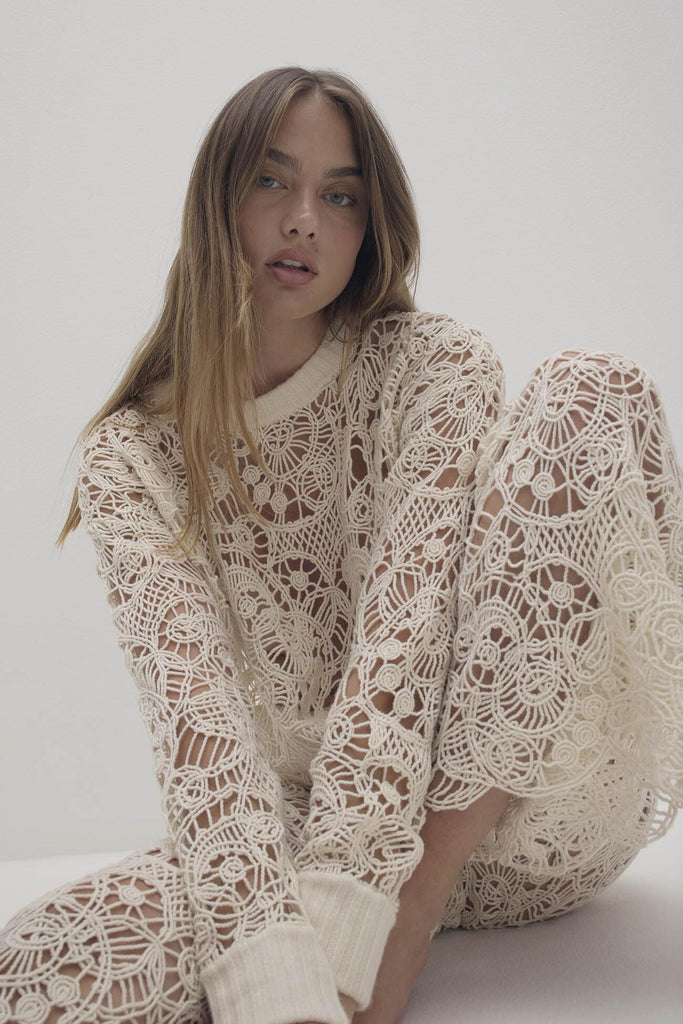 MONICA CROCHET CASHMERE BLEND CREWNECK
