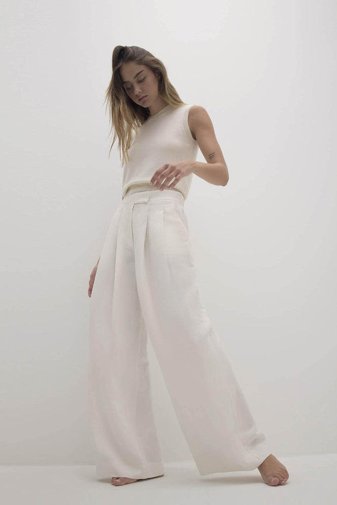 LEYNA SILK LINEN WIDE LEG PANT
