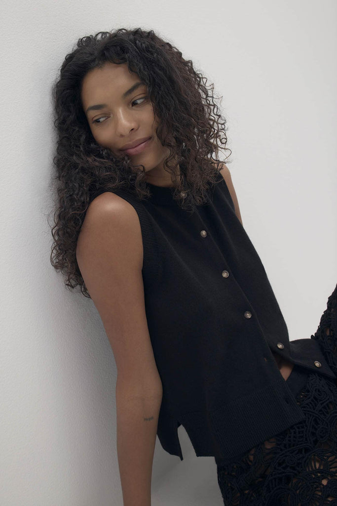 EMMALINE BUTTON-UP CASHMERE SWEATER VEST